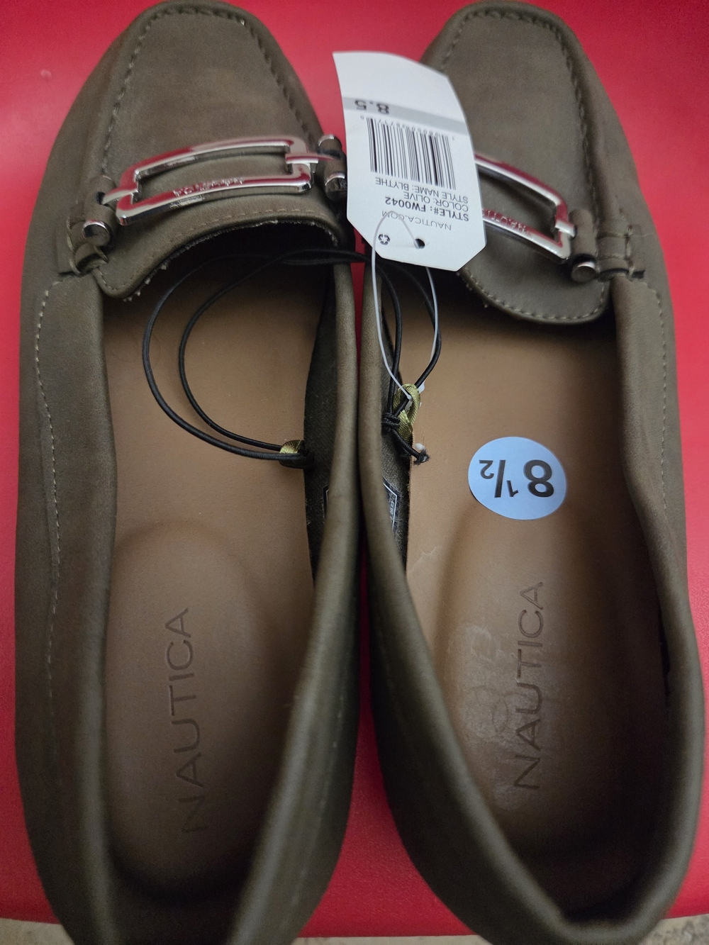 Nautica Olive Green Moccasin Loafers with Silver Buckle - Picture 4 of 6